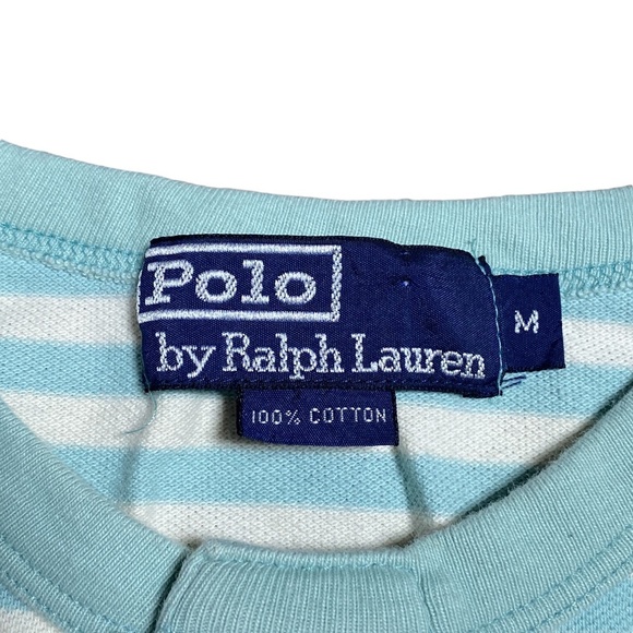 Vintage 90s Polo Ralph Lauren Aqua Cream Embroidered Henley T  Shirt Mens Medium - Picture 5 of 6
